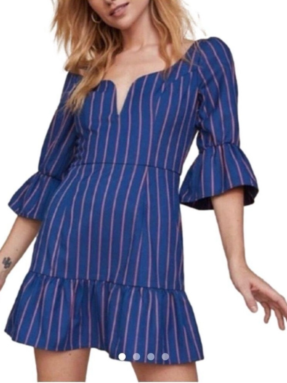 LPA Revolve Navy coral stripe bell sleeve Dress mini dress XS